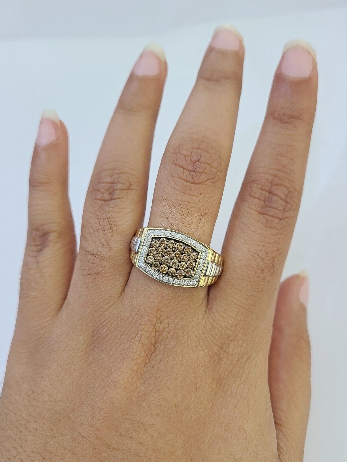 Real 10k Yellow Gold Diamond Mens Ring Band Wedding Casual Genuine Natural - GoldenlinQ